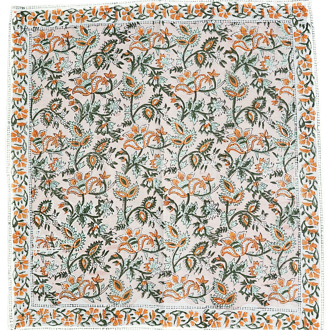 Pink Meadow Breeze - Block Printed Cotton Bandana