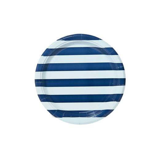 Beach Umbrella Stripes Dessert Plate - 8 pack: Navy & Sky