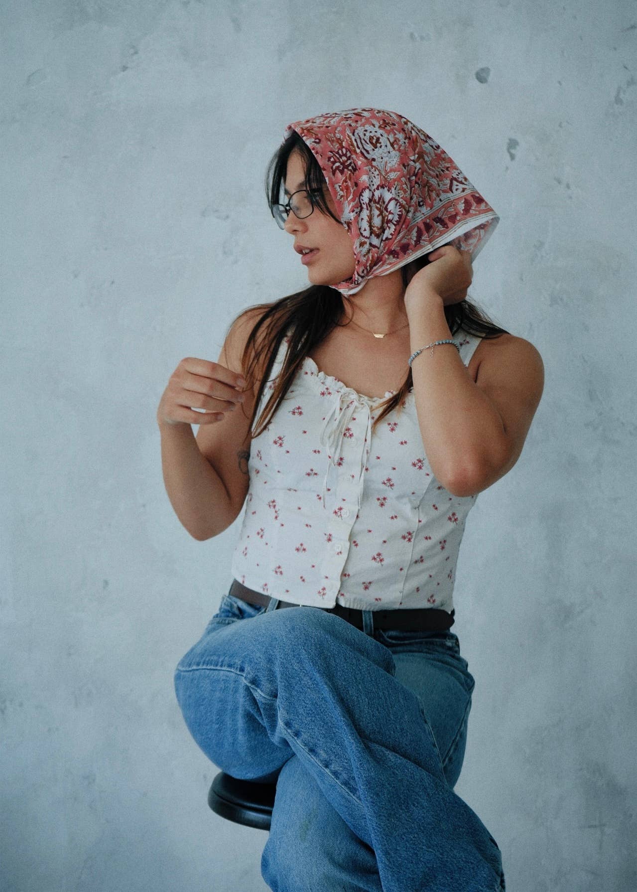 Fire Lillies - Block Printed Cotton Bandana