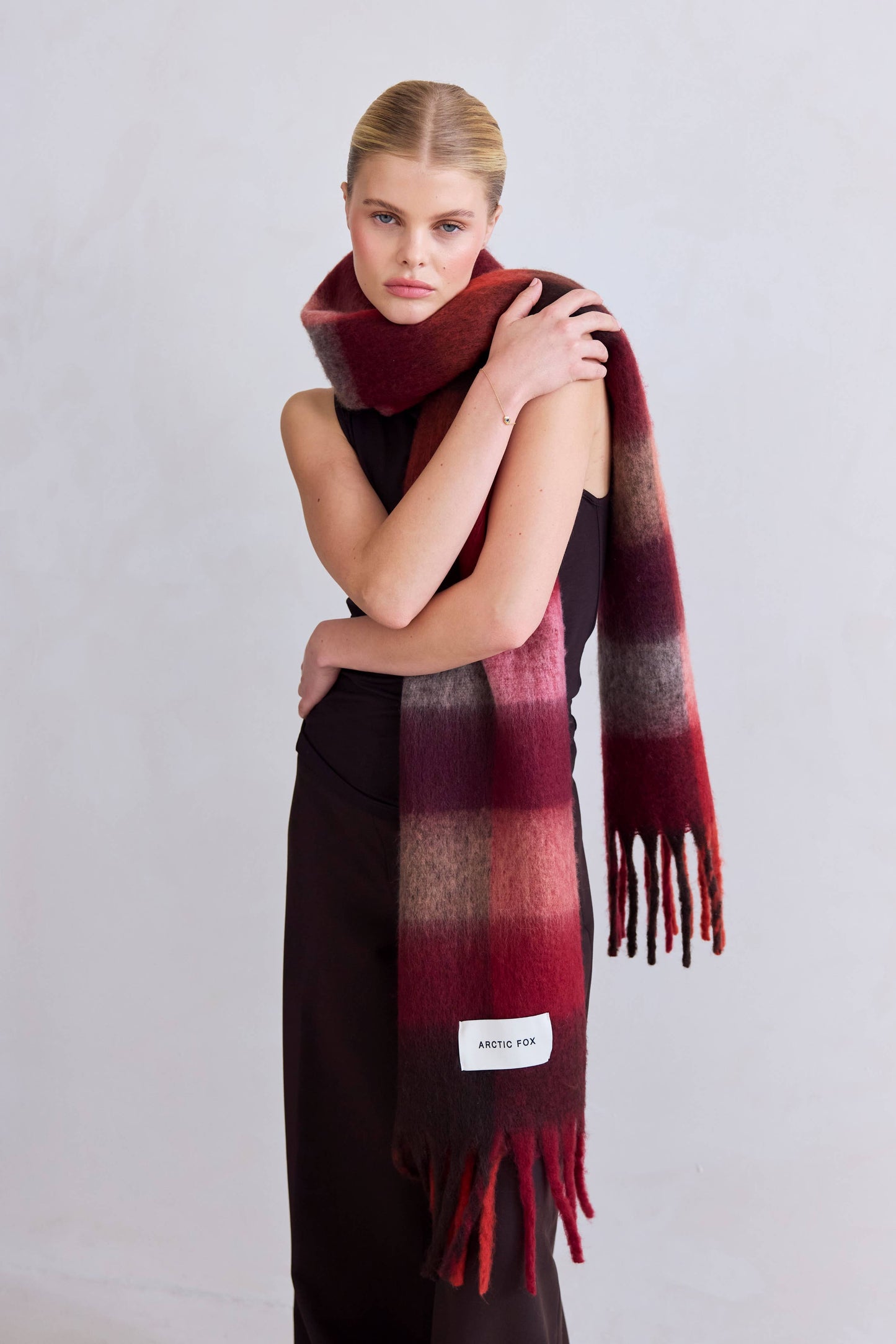 The Reykjavik Scarf - 100% Recycled - Burgundy check - FW25