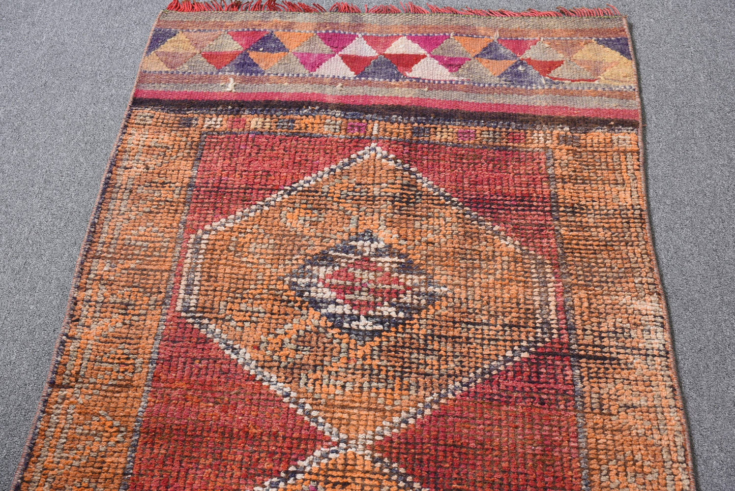 Handmade Orange Geometric Rug, 2.7x9.7 Ft Classic Area Rug