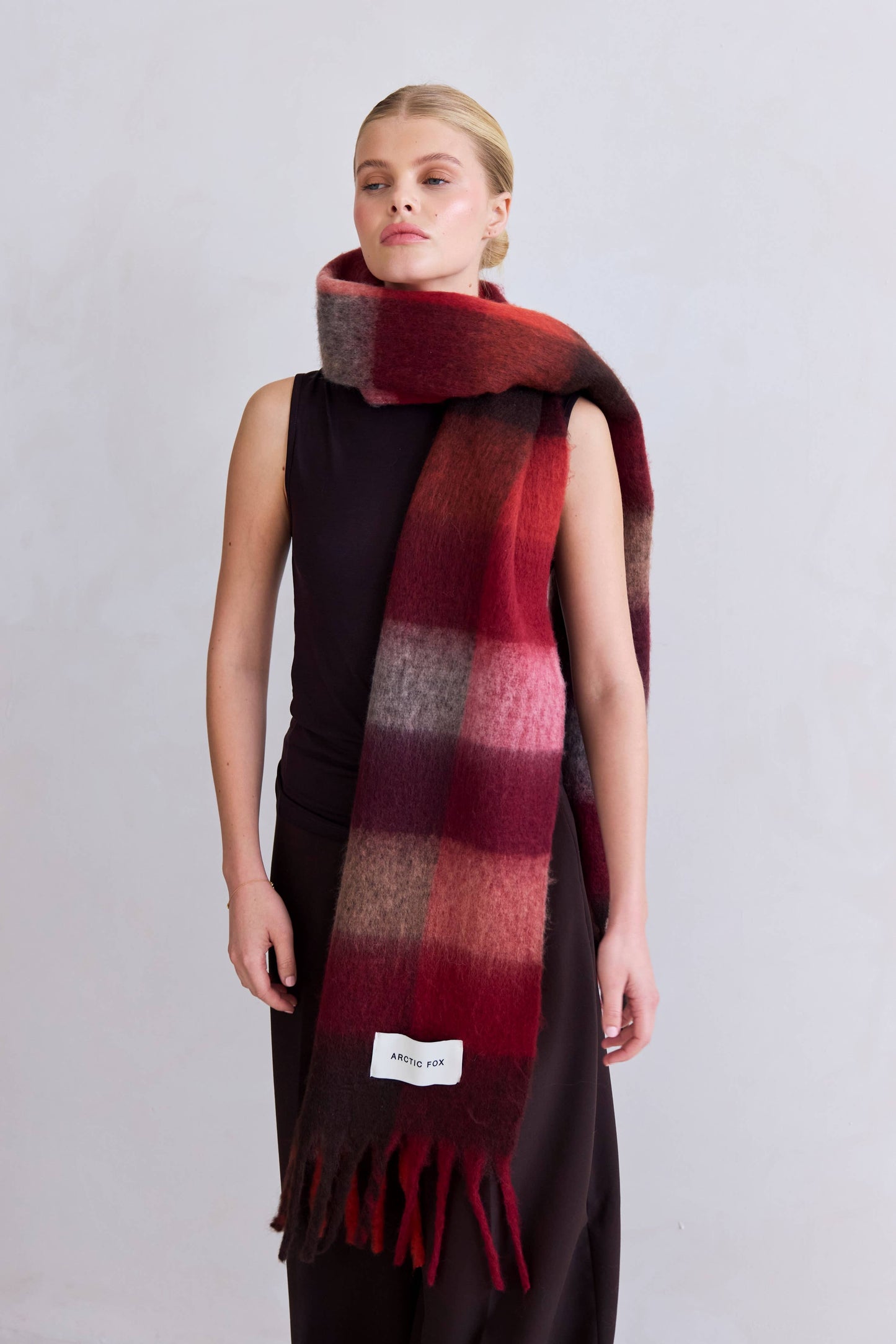 The Reykjavik Scarf - 100% Recycled - Burgundy check - FW25