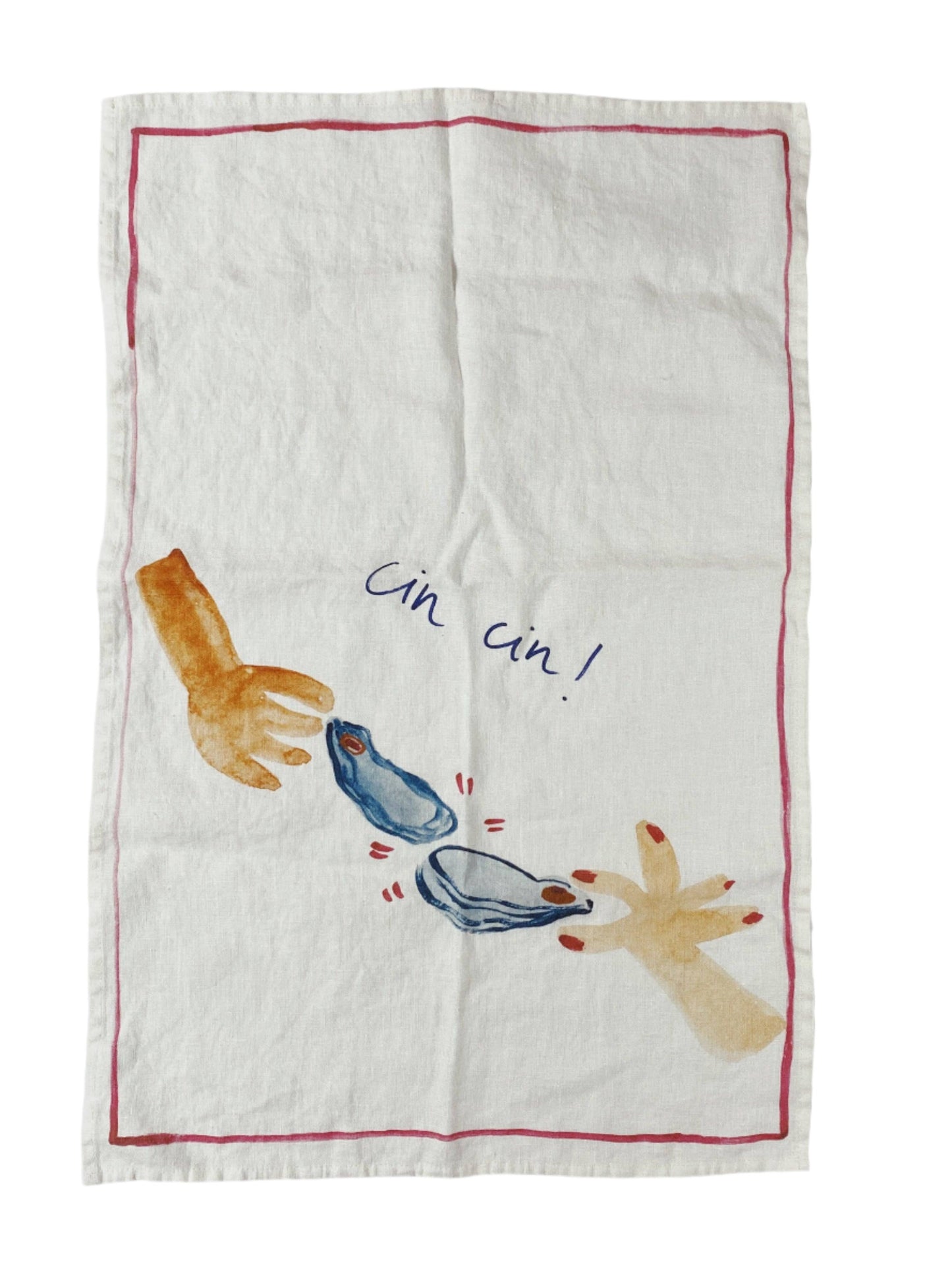 Stoned washed Linen Tea Towel - Oyster Cheers