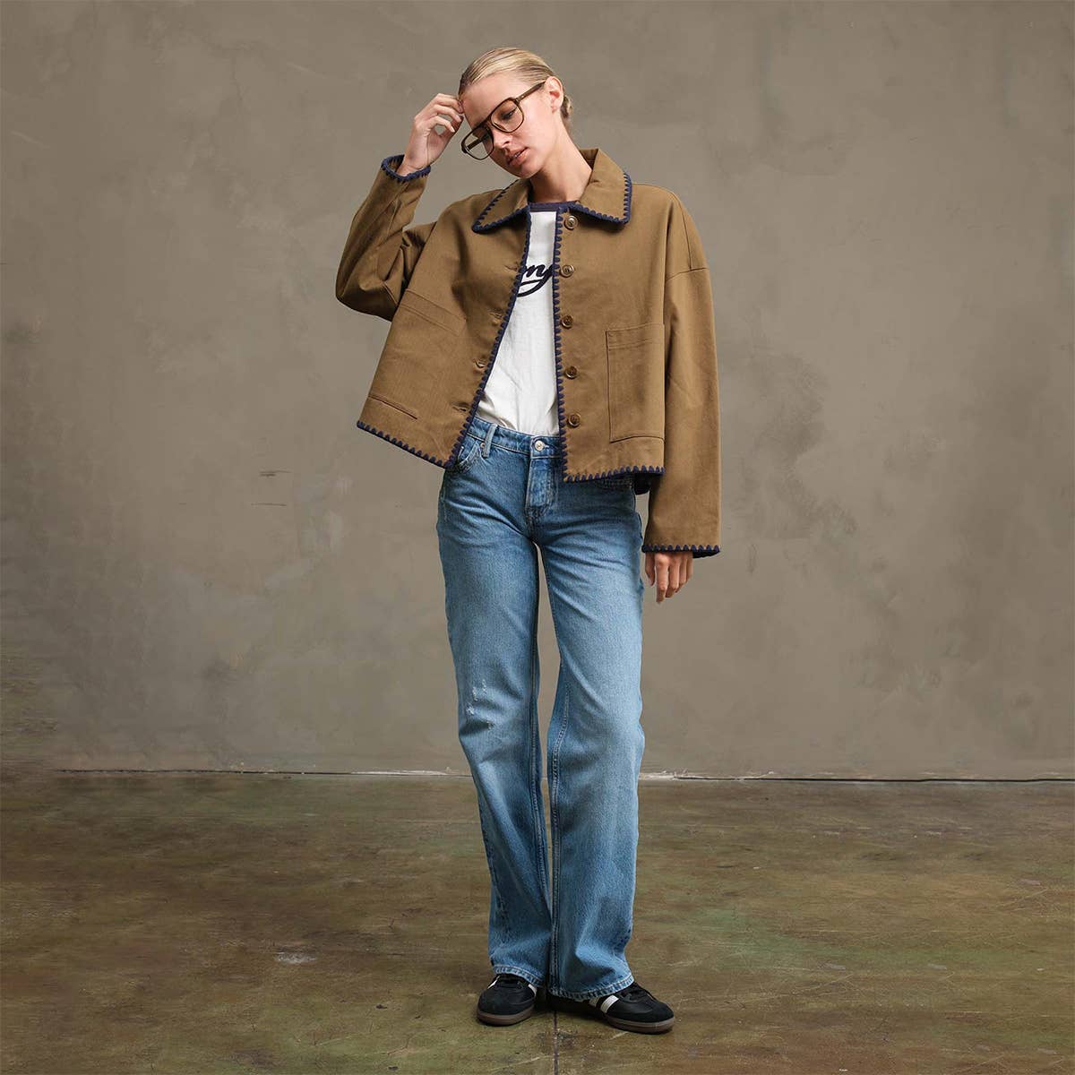 The Ollie Contrast Stitch Jacket - OLIVE