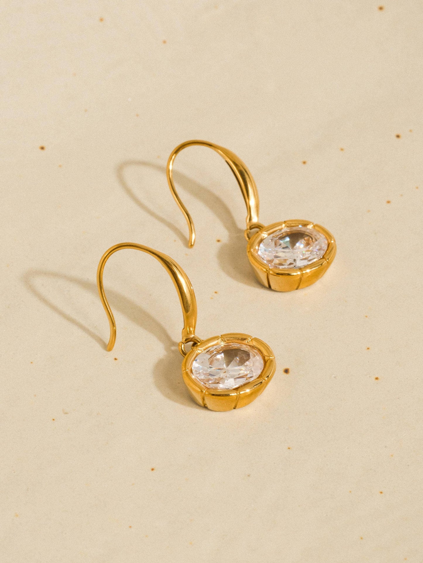 Rebekah 18K Gold Non-Tarnish Oval CZ Earrings: Yellow Gold