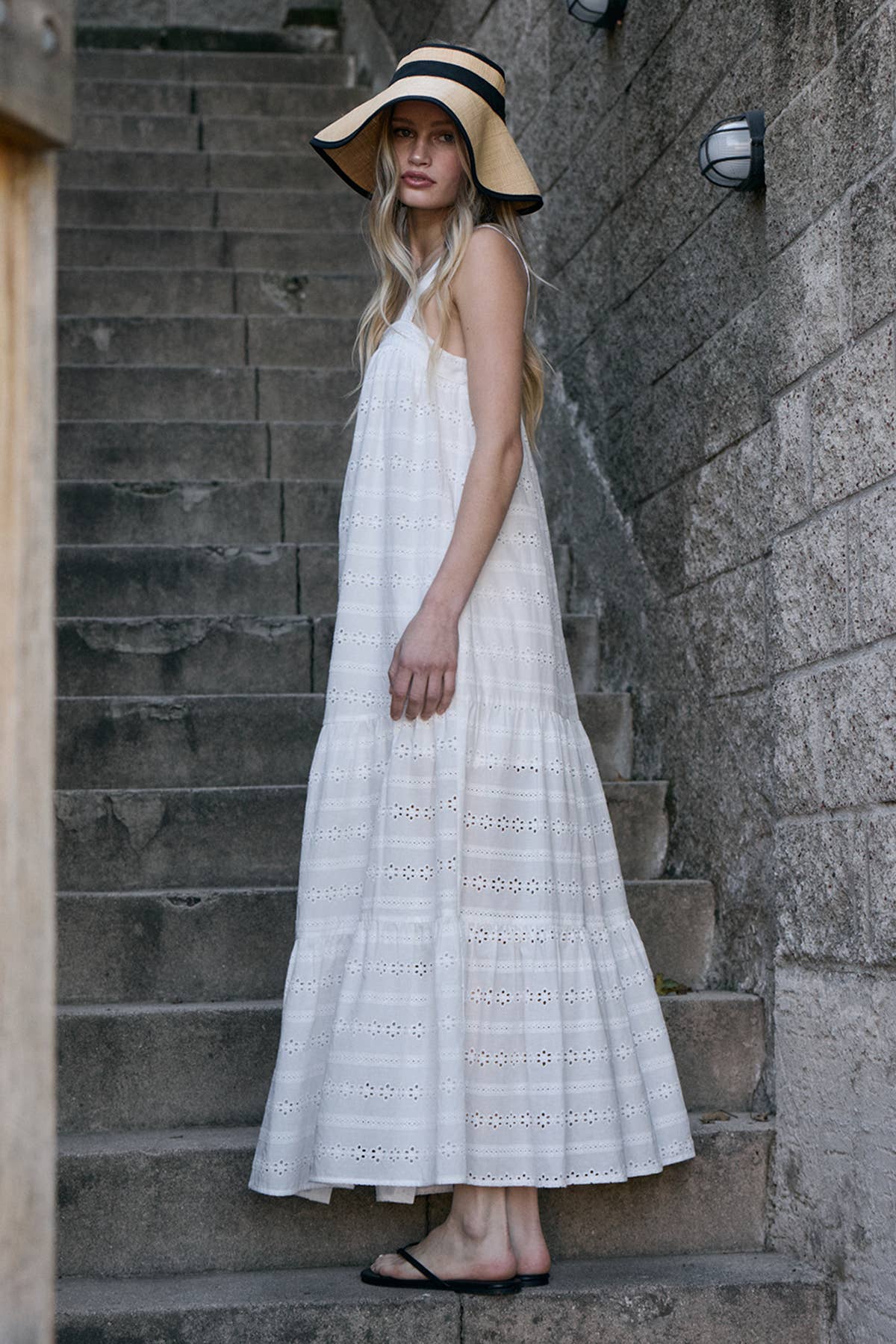 Eyelet Tiered Maxi Dress - WHITE