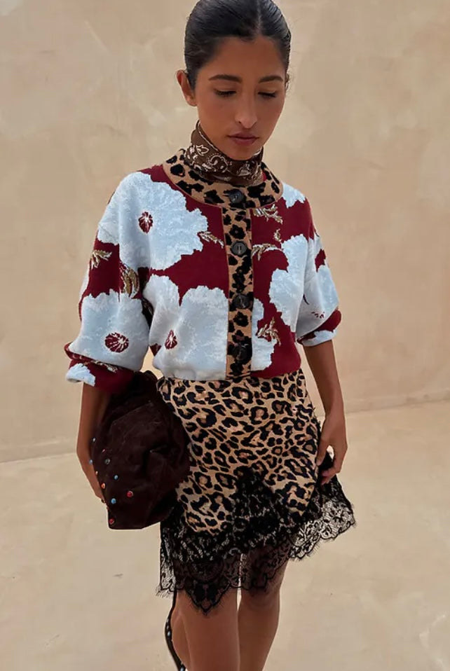 Burgundy and blue Poppy cardigan