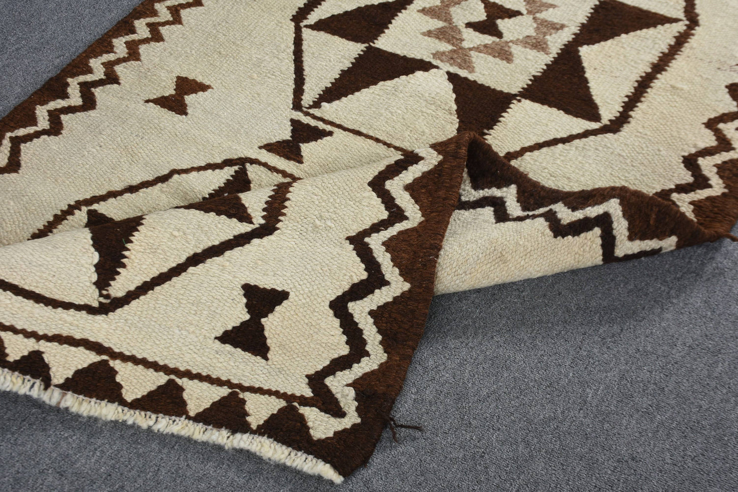 Beige & Brown Geometric Rug, 2.9x11.5 Ft Woven Traditional Rug