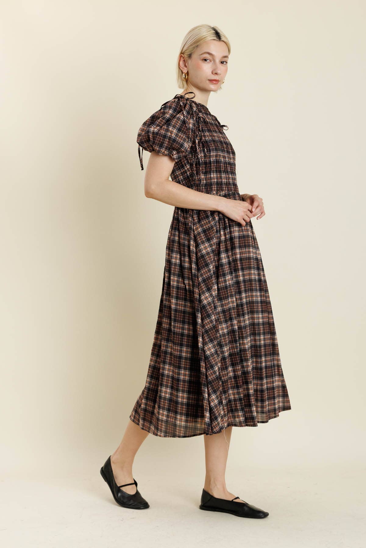 AD2207 - PLAID MIDI DRESS W/ REMOVEABLE SLV: SIENNA PLAID / XS-S-M-L (1-2-2-1)