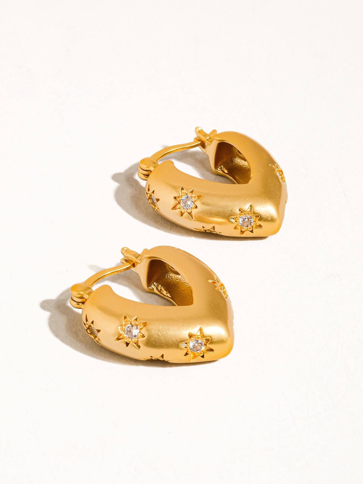 Desi Star CZ Heart Hoop Earring: Yellow Gold