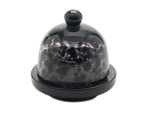 Andrew Leopard Hand Blown Glass Round Butter Dish