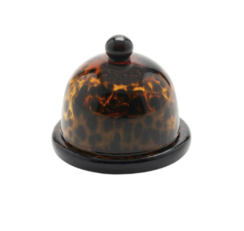 Andrew Tortoise Shell Hand Blown Glass Round Butter Dish