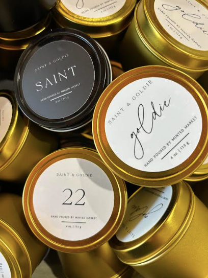 Saint + Goldie Artisan Hand Poured Soy Candle: 22 Tin Candle