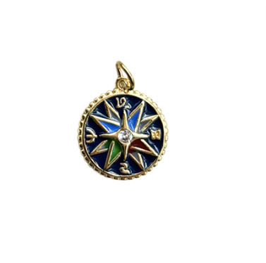 Enamel Compass Medallion With CZ Center