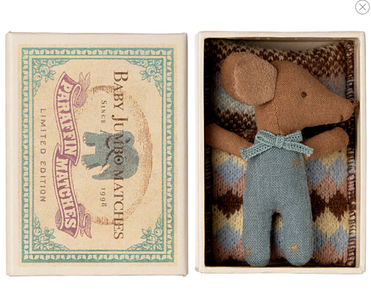 Sleepy wakey baby mouse in matchbox - Blue
