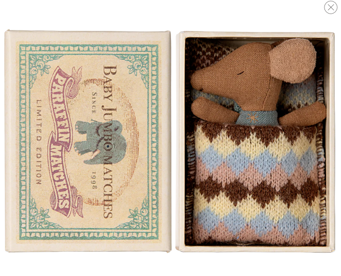 Sleepy wakey baby mouse in matchbox - Blue