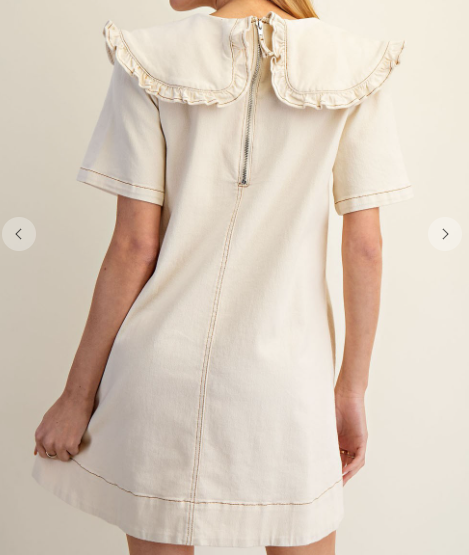 Solid Ruffle Collar Mini Dress