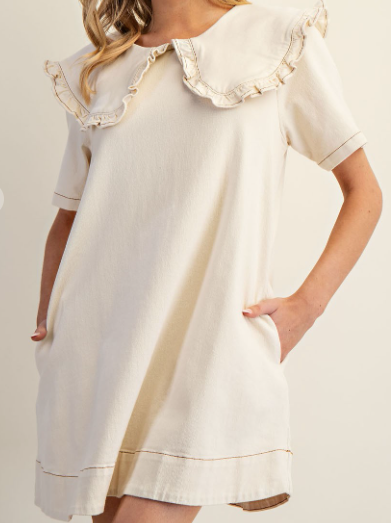 Solid Ruffle Collar Mini Dress