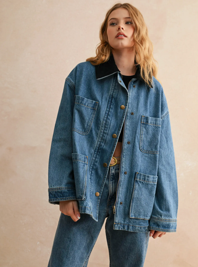Corduroy Collar Denim Utility Jacket