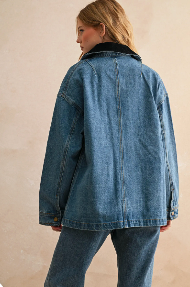 Corduroy Collar Denim Utility Jacket