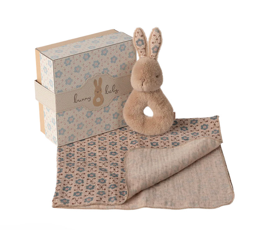 Rabbit rattle set - Cream peach