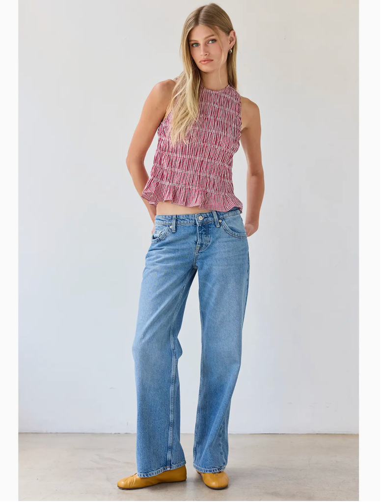 Smocked Gingham Sleeveless Top
