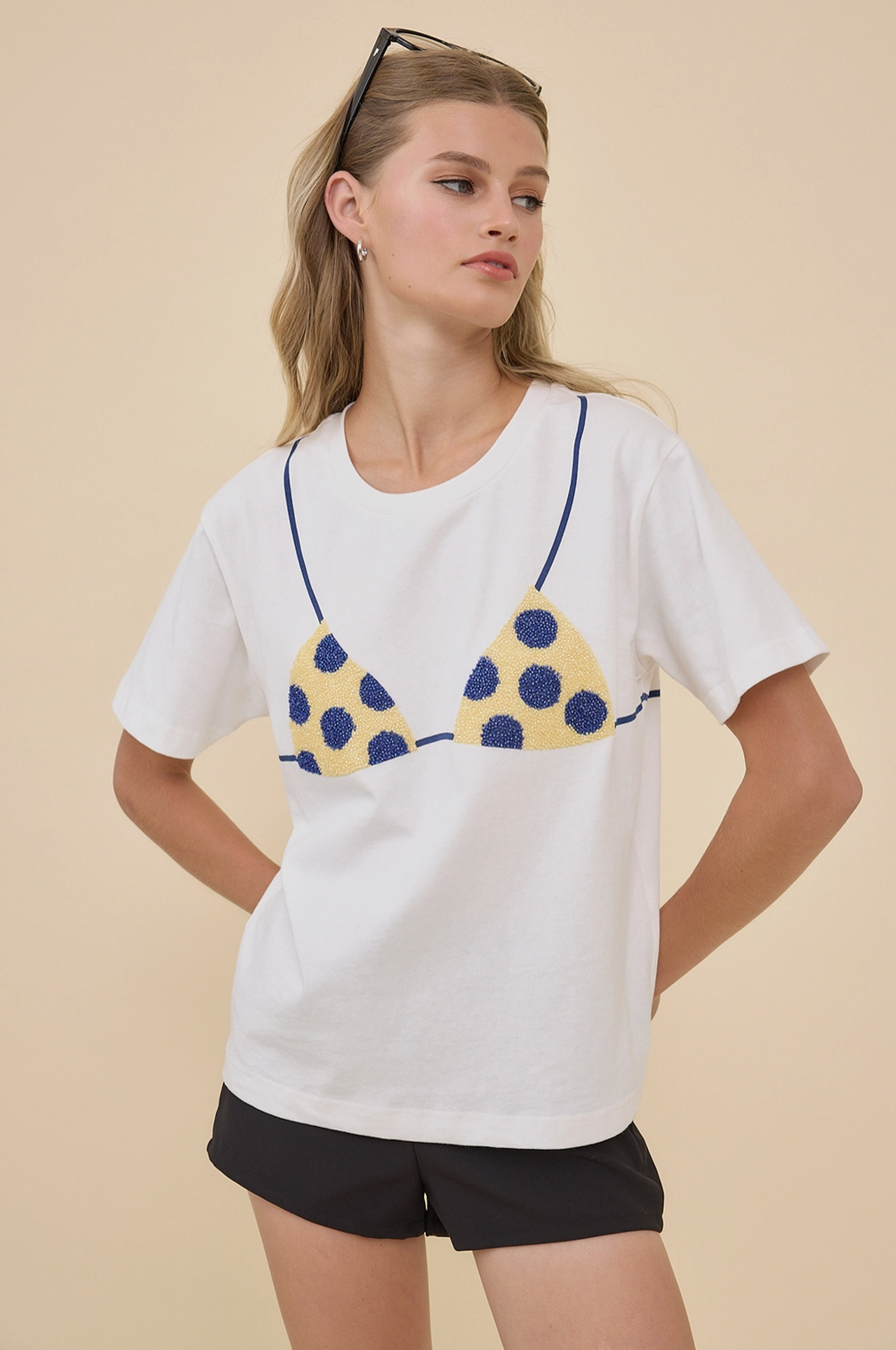 Caviar Bead Polka Dot Bra Tee