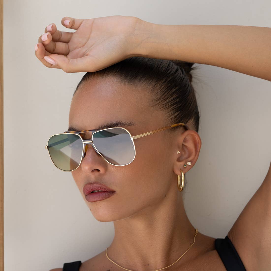 Logan Acetate Aviator Sunglasses: Gold / Fade Green