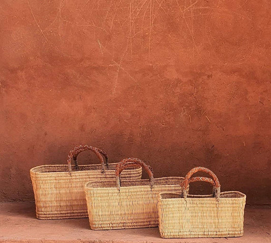 Reed Storage baskets Set - leather handles