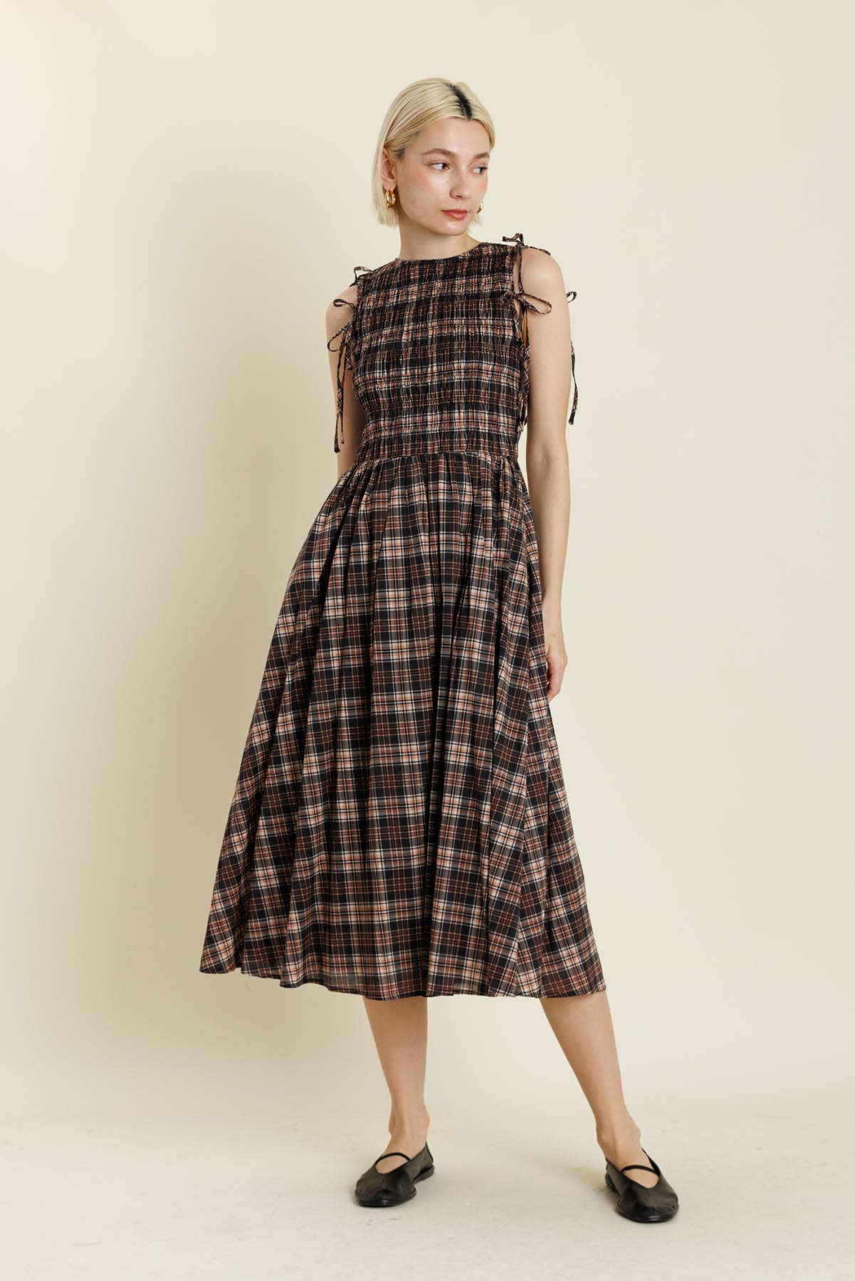 AD2207 - PLAID MIDI DRESS W/ REMOVEABLE SLV: SIENNA PLAID / XS-S-M-L (1-2-2-1)