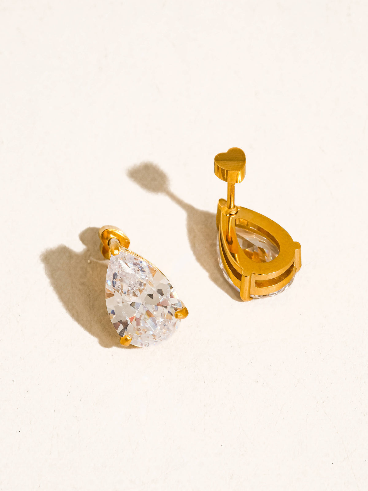 Avenn 18K Gold Non-Tarnish Round CZ Flat Back Earrings: Yellow Gold / T-Teardrop