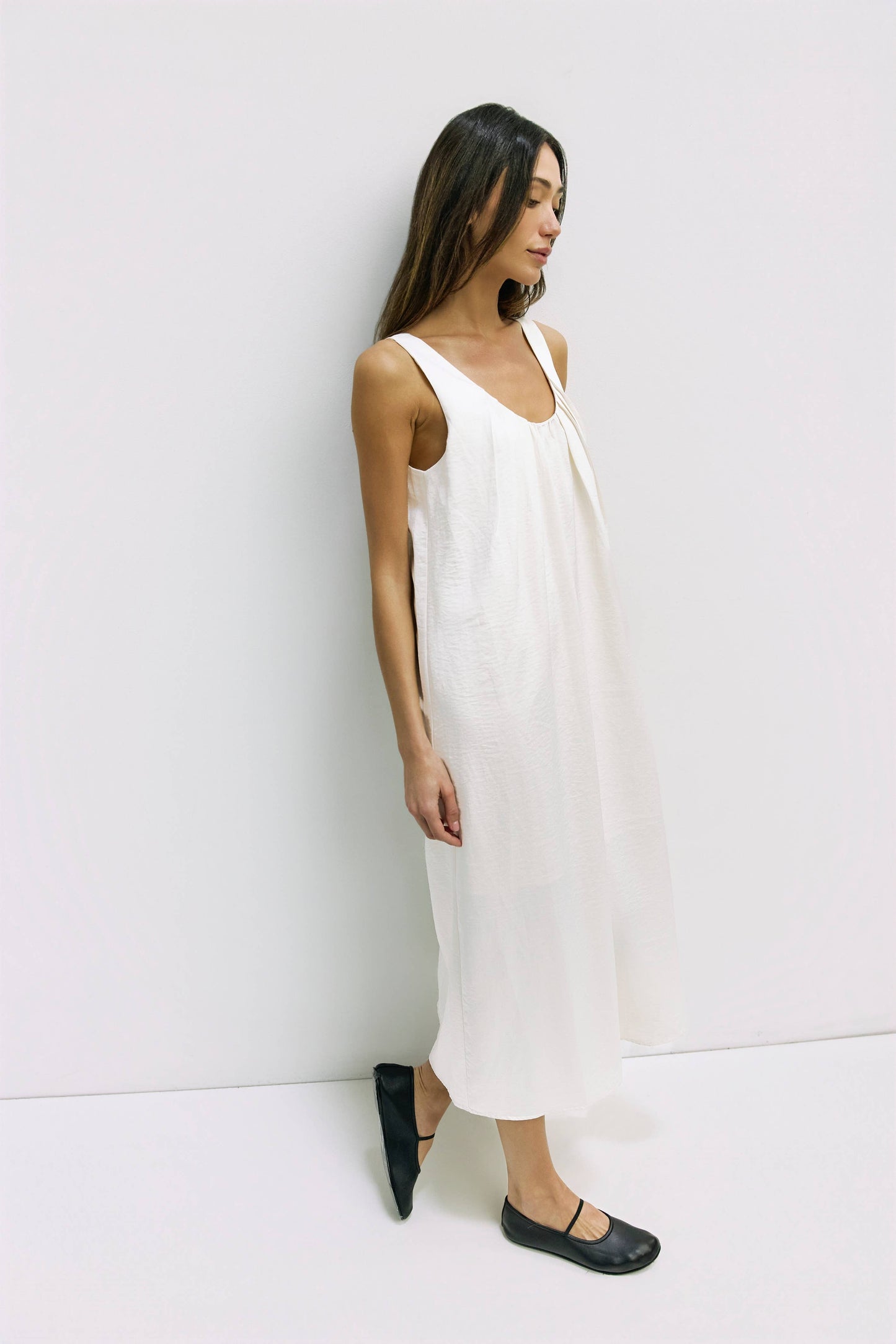 The Serenity Dress | Satin Babydoll Midi Dress: CREAM / LARGE