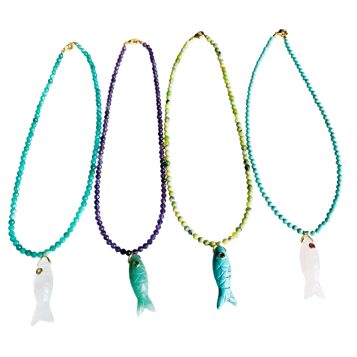 The Big Eye Fish Necklace: Mint Jade with Aventurine Fish