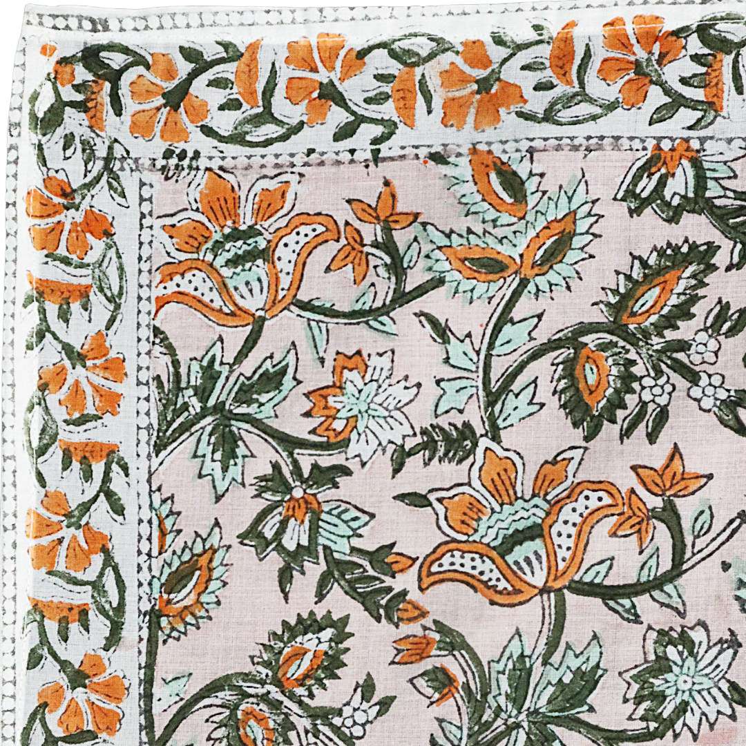 Pink Meadow Breeze - Block Printed Cotton Bandana