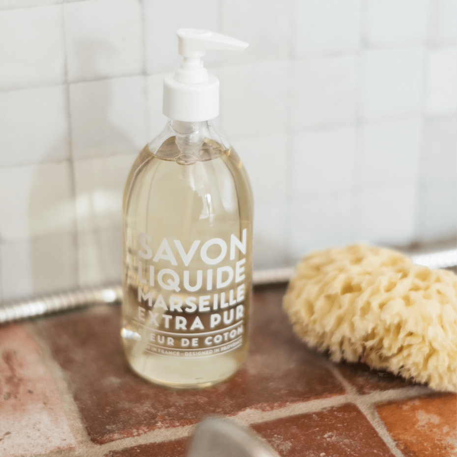 Liquid Marseille Soap Cotton Flower 16.7 fl oz Glass