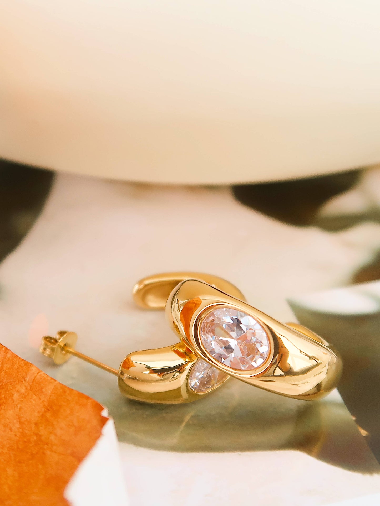 Aliénor CZ Classic C Hoop Earring: Yellow