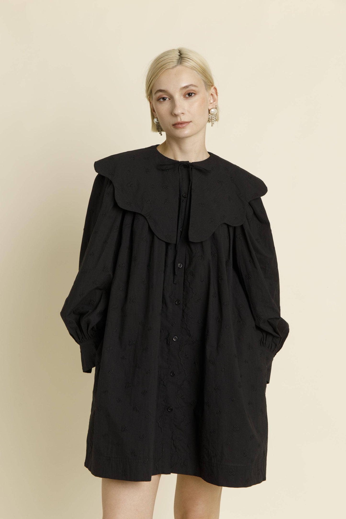 SCALLOP COLLAR MINI DRESS: TERRACOTTA / M