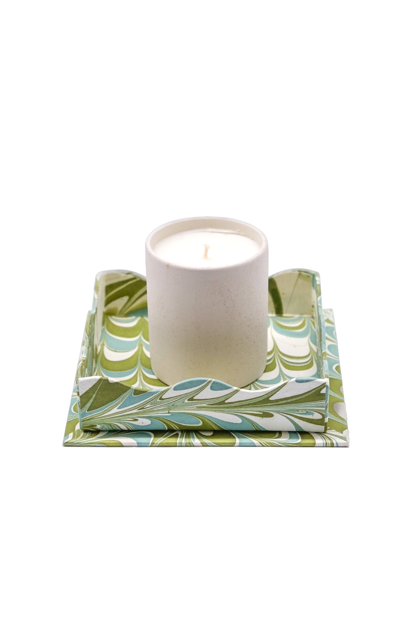 Nesting Scalloped Hand-Marbled Trays in Robin Blue: 2 sizes