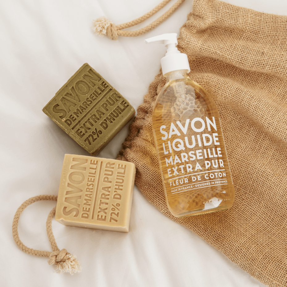 Liquid Marseille Soap Cotton Flower 16.7 fl oz Glass