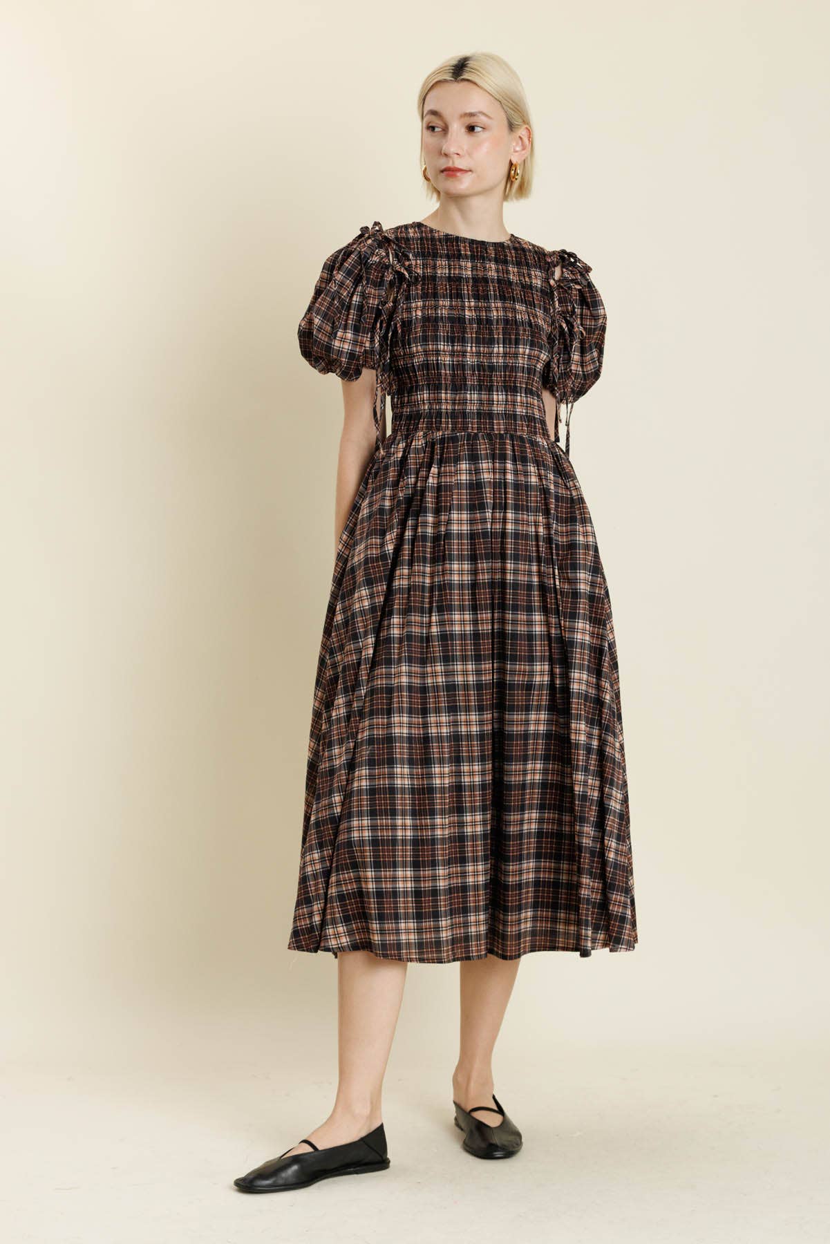 AD2207 - PLAID MIDI DRESS W/ REMOVEABLE SLV: SIENNA PLAID / XS-S-M-L (1-2-2-1)