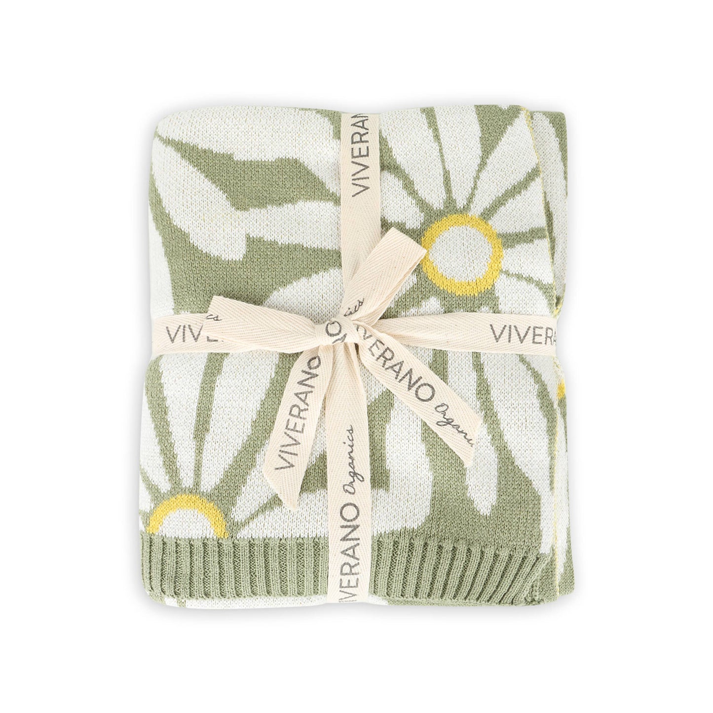 Organic Jacquard Knit Baby Blankets: Sage Green Wildflower