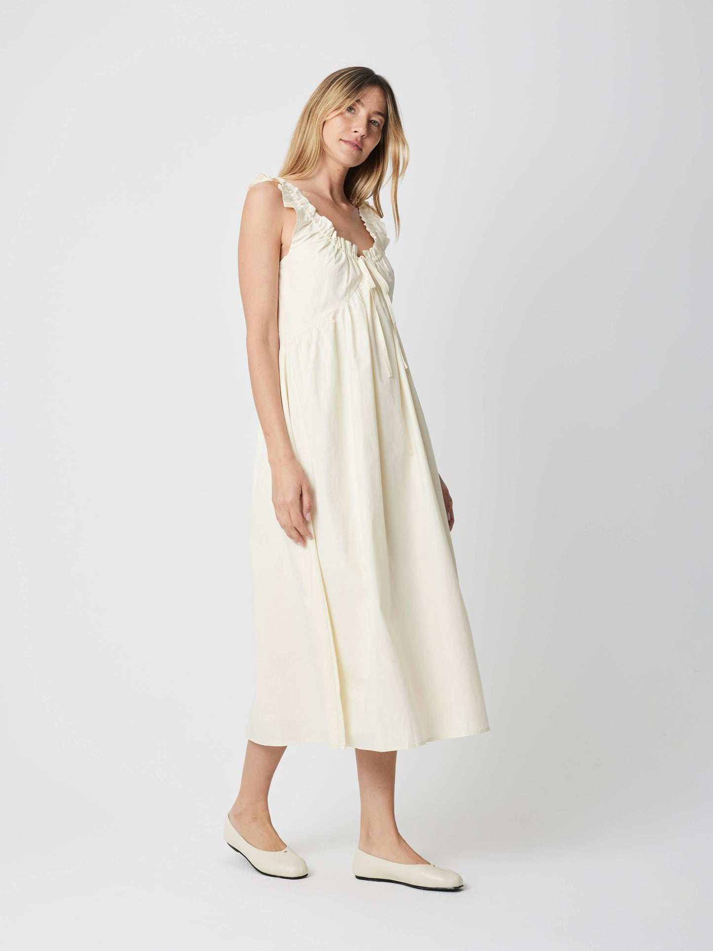 The Clare Dress | Poplin Midi Dress: CREAM / SMALL