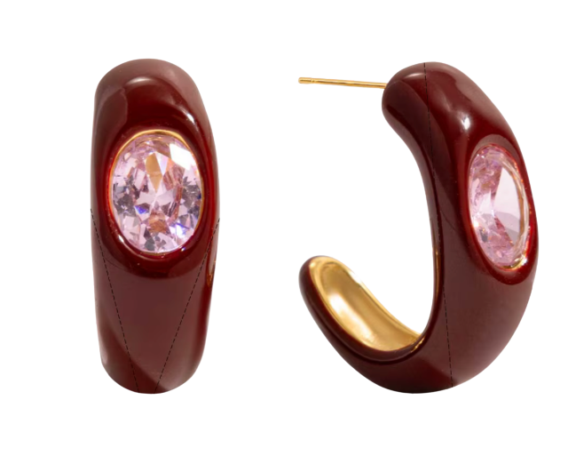 Berry Oxblood enamel Curl Earring