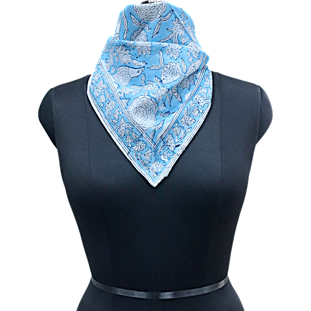 Blue Skies - Hand Block Printed Cotton Bandana