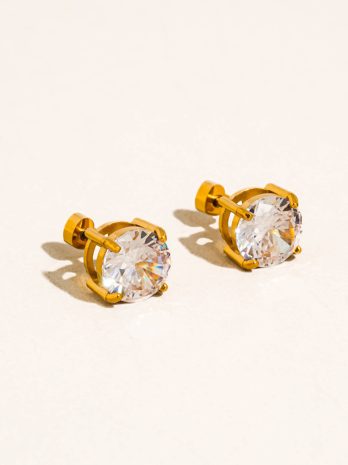 Avenn 18K Gold Non-Tarnish Round CZ Flat Back Earrings: Yellow Gold / T-Teardrop