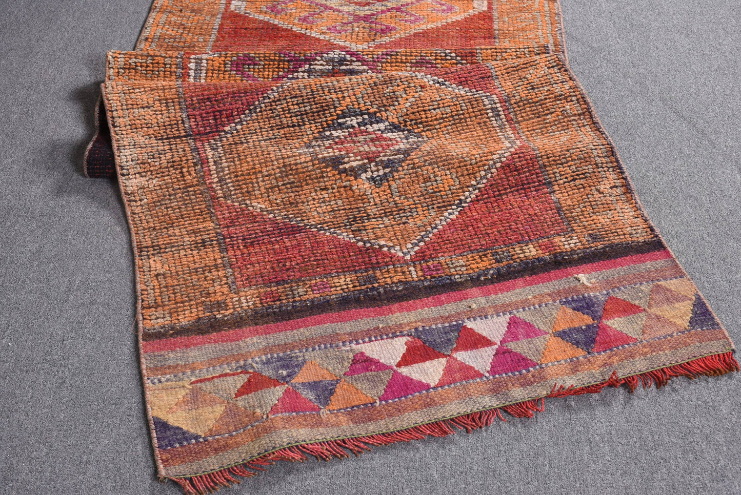 Handmade Orange Geometric Rug, 2.7x9.7 Ft Classic Area Rug
