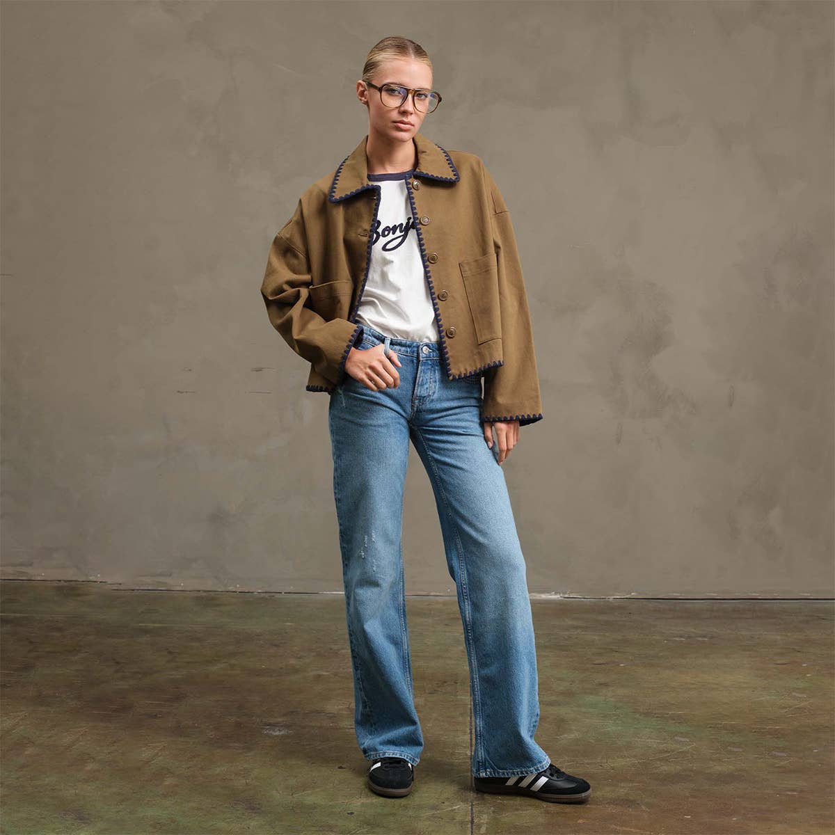 The Ollie Contrast Stitch Jacket - OLIVE