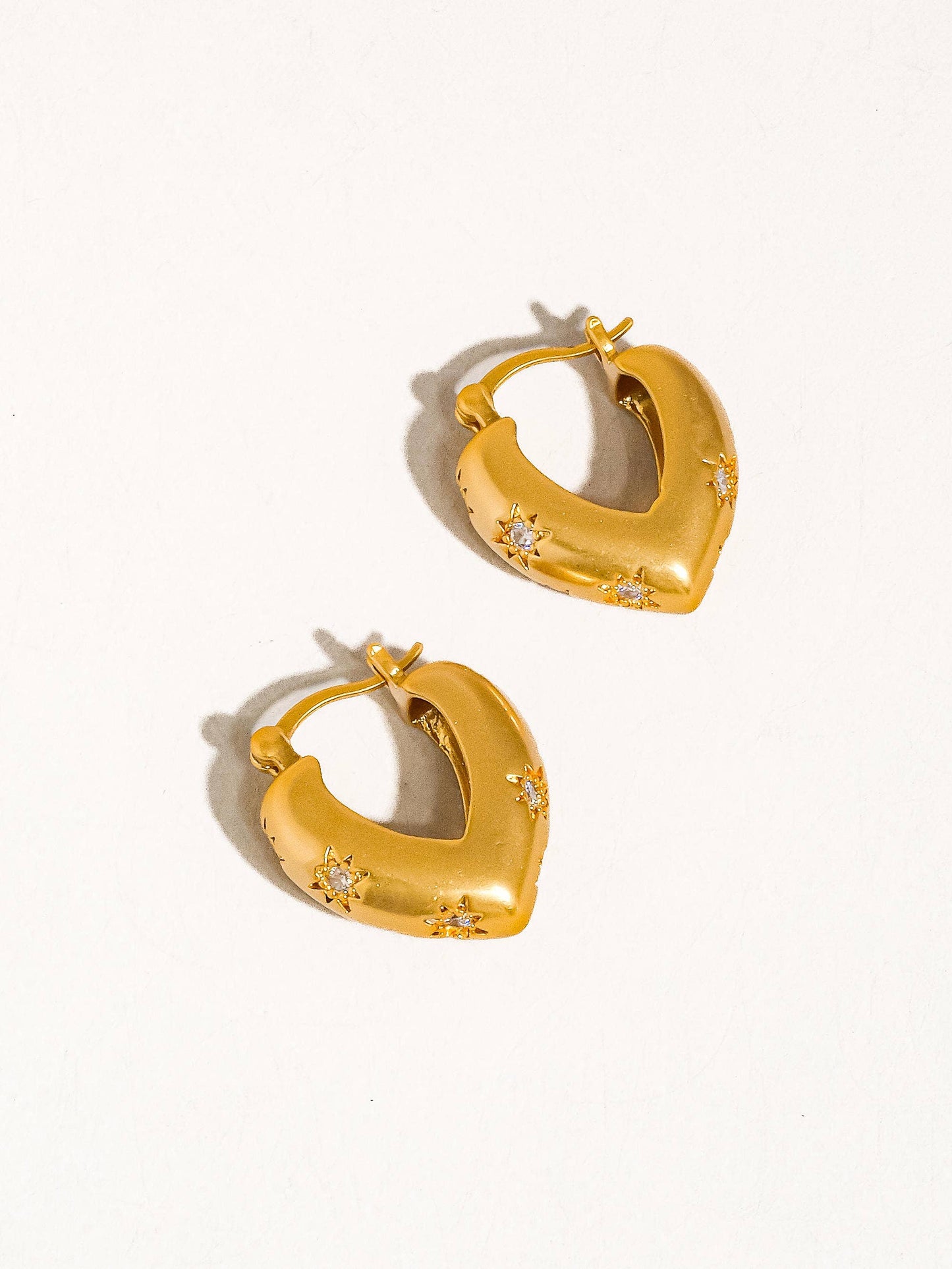 Desi Star CZ Heart Hoop Earring: Yellow Gold