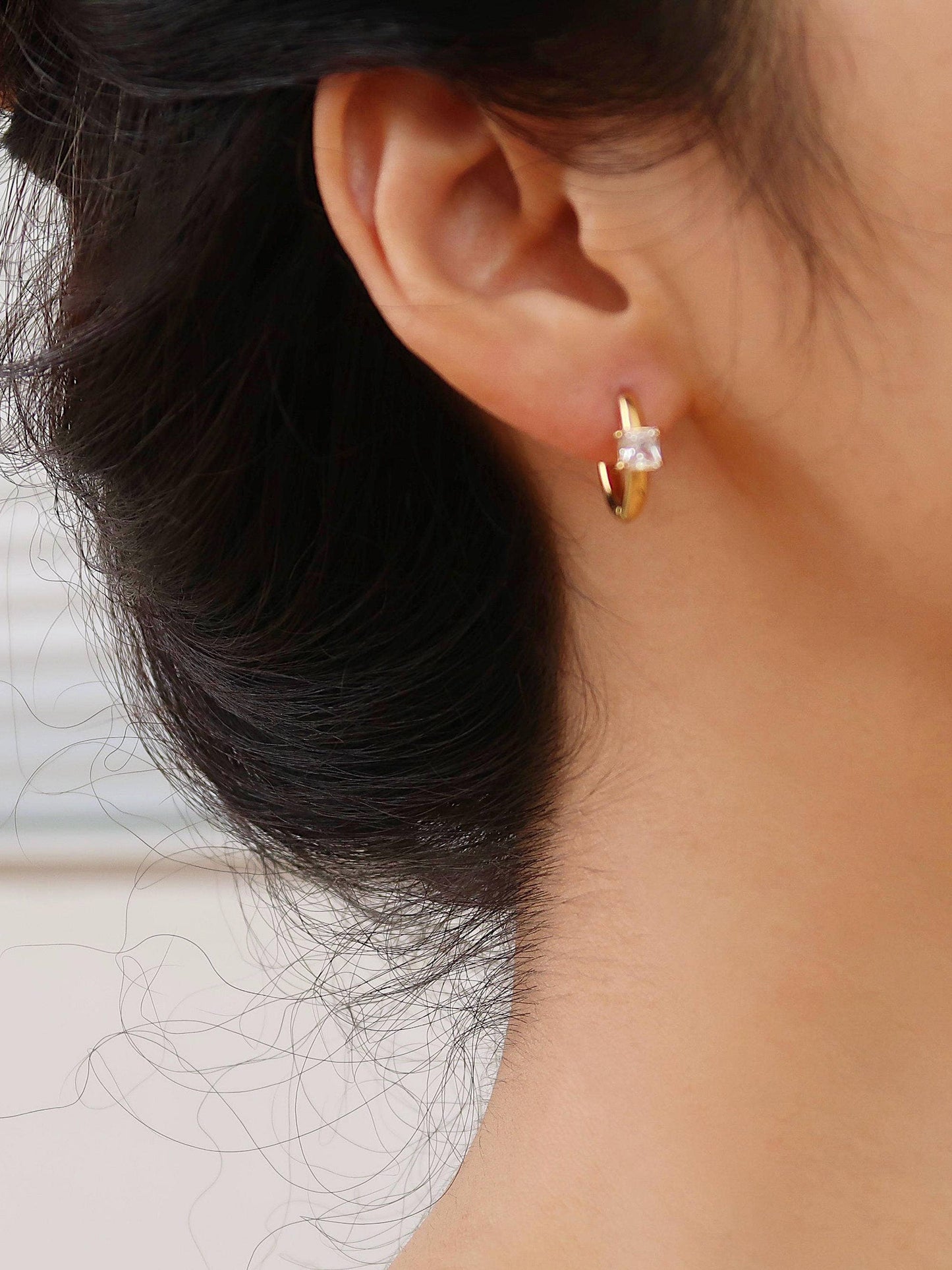 Adhara 18K Gold Non-Tarnish CZ Huggie Earrings: Yellow Gold / Square