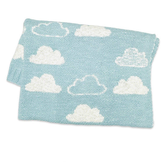 Organic Jacquard Sweater Knit Baby Blanket: Baby Blue Clouds